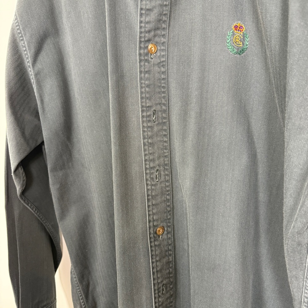 Chaps Ralph Lauren Button Down Shirt Large L Gray Vintage 90s Cotton Classic - Picture 4 of 6